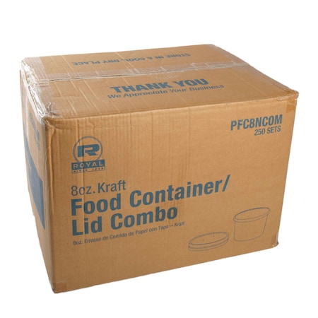 Amercareroyal Royal 8 oz. Kraft Paper Food Container And Lid Combo, PK250 PFC8NCOM